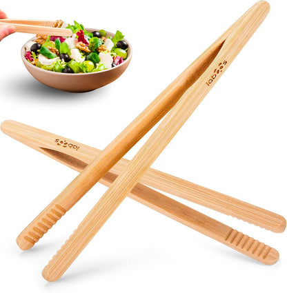 2-Pack Classic 8.7” Bamboo Toast Tongs – Natural Wooden Tongs for Toaster,Tongs for Cooking,Oven, Air Fryer, Pickles, Snacks – Heat-Resistant, Food Safe – by Laboos