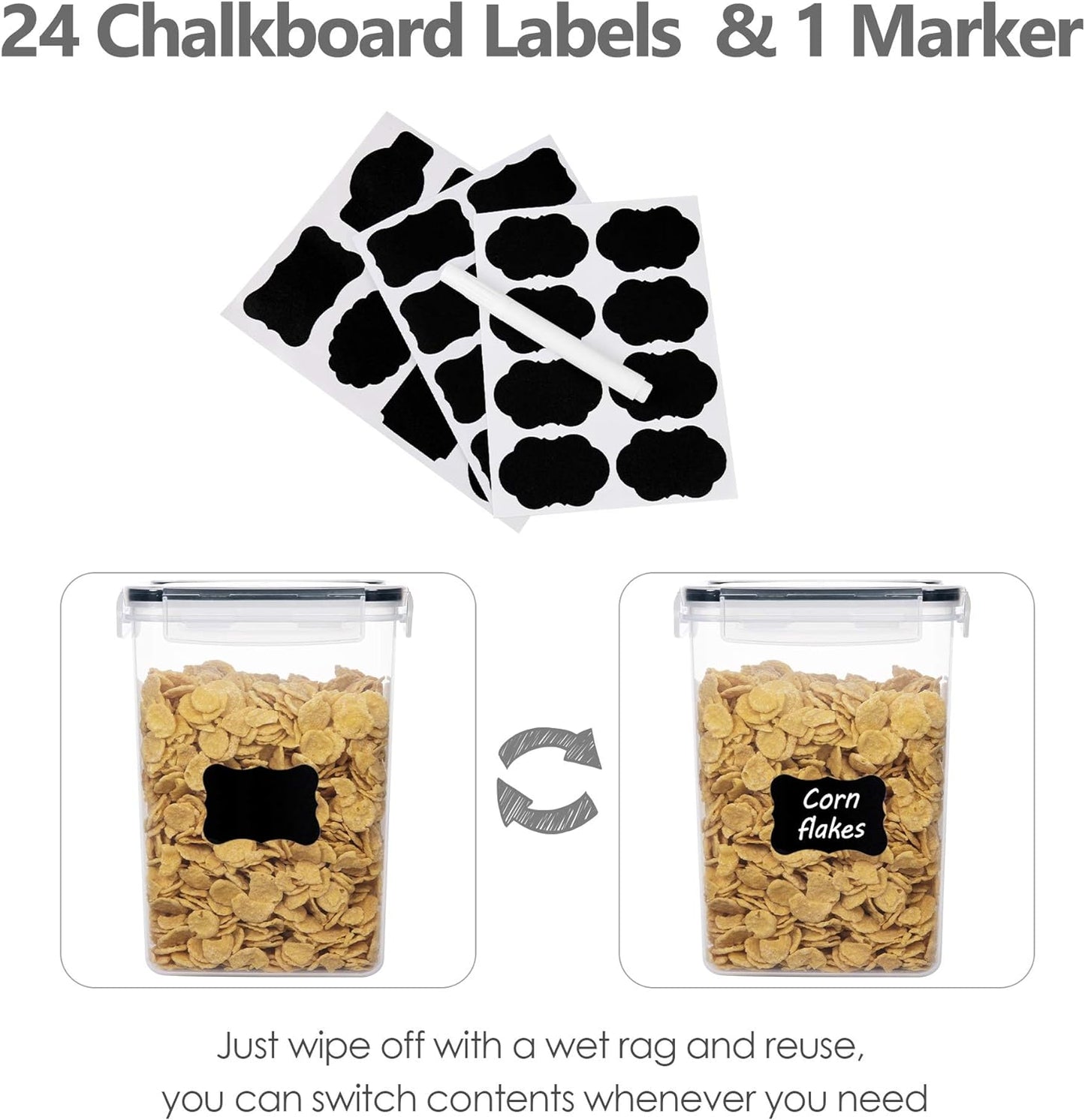 CHEFSTORY Airtight Food Storage Containers with Lids, 8 PCS Plastic Storage Canisters for Kitchen & Pantry Organization,Dry Food Canisters for Flour, Sugar and Cereal