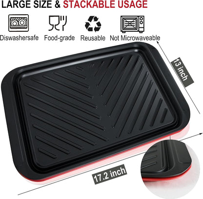 Czlizdyt Grilling Prep and Serve Trays, BBQ Platter for Raw and Cooked Food, Melamine Serving Trays for Food, Set of 2, Black and Red, Napkin and Cleaning Clothes Included