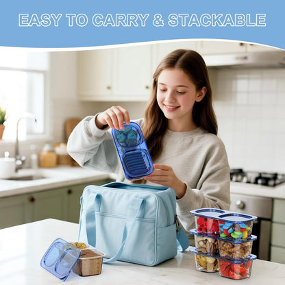 Snack Pack Containers for Kids, 5 Pack Reusable Snack Containers with Lids, 2 Compartment Small Bento Snack Box, BPA-Free, Lunchbox Accessories for Travel