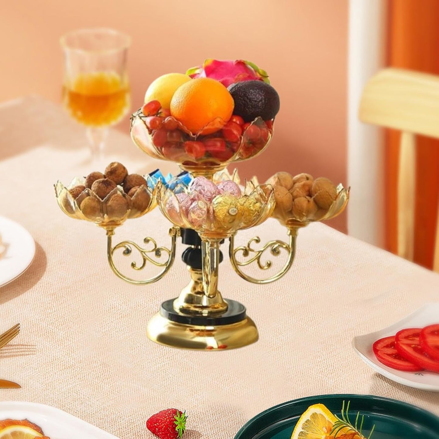 Flower Shape Appetizer Platter Rotating Snack Serving Tray Dried Fruit Plate Divided Serving Dishes for Home Living Room Cafe