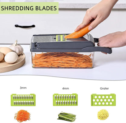 Vegetable Chopper with Container 16-in-1, 7 Blades Food Dicer Veggie Slicer | Onion, Tomato, Salad, Slap, Fruit Cutter with Sharp Stainless Steel Blades, All-in-One Kitchen Prep Tool