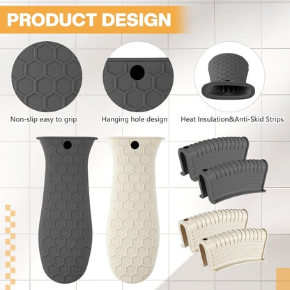 Patelai 8Pcs Silicone Cast Iron Handle Cover,Black