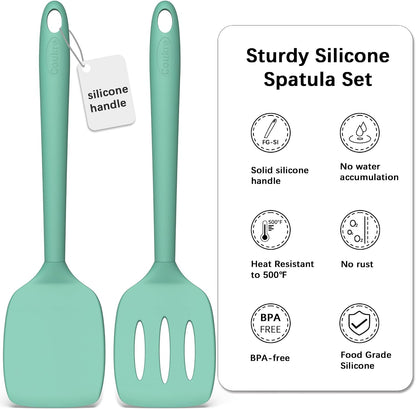 Coukre 2 Pack Silicone Spatula Set, High Heat Resistant, BPA Free Kitchen Spatula, Solid & Slotted Turner for Non-Stick Pans, Sautéing, and Flipping (2, PureBlack)