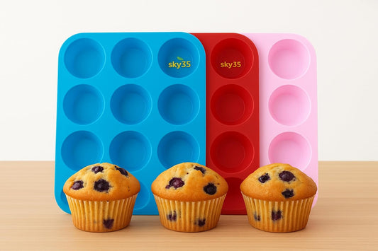12 Cups Silicone Muffin Pan - Set of 3 Pack Regular Size Silicone Mold - Set of 3 Mixed Colors Cake Pan - Cupcake Baking Pan/Non - Stick Mold - Dishwasher - Microwave Safe