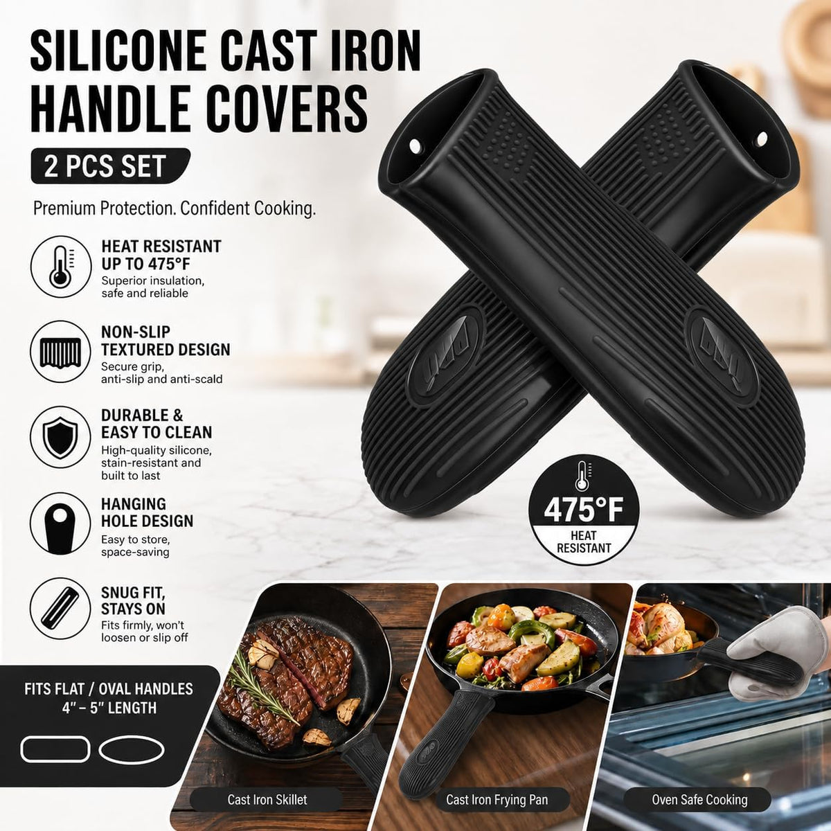 Cbiumpro 2 Pack Heatproof Cast Iron Handle Cover Holder for Hot Skillet Pan