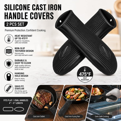 Cbiumpro 2 Pack Heatproof Cast Iron Handle Cover Holder for Hot Skillet Pan