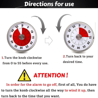 Visual Kitchen Timer for Cooking and Kids with Loud Alarm, No Batteries Required, Classroom Timers for Desk, Mechanical Desk Timer, Magnetic Egg Timer for Study, Chef Clock, Stainless Steel Timer