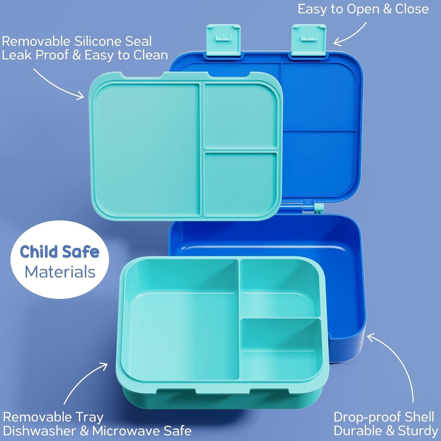 Fimibuke Bento Lunch Box for Kids - Toddler Snack Bento Box Container with 3 Compartments, Stainless Steel Water Bottle, Insulated Lunch Bag, Ice Pack Set for Ages 3-12 Girl Boy Daycare Back to School