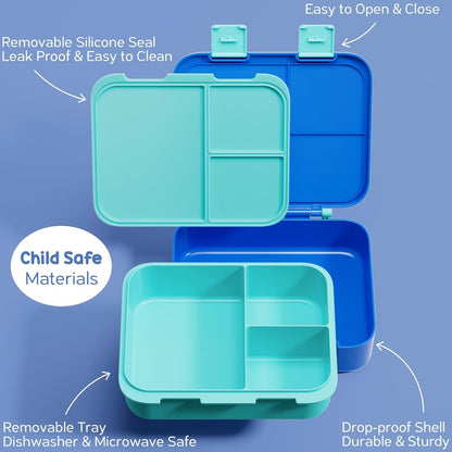Fimibuke Bento Lunch Box for Kids - Toddler Snack Bento Box Container with 3 Compartments, Stainless Steel Water Bottle, Insulated Lunch Bag, Ice Pack Set for Ages 3-12 Girl Boy Daycare Back to School