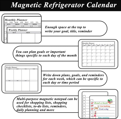 Utron Magnetic Calendar for Refrigerator, 3P Fridge Calendar Magnet, 14×11In Monthly and Weekly Planner & 3.5×8In Daily List Magnetic Calendar