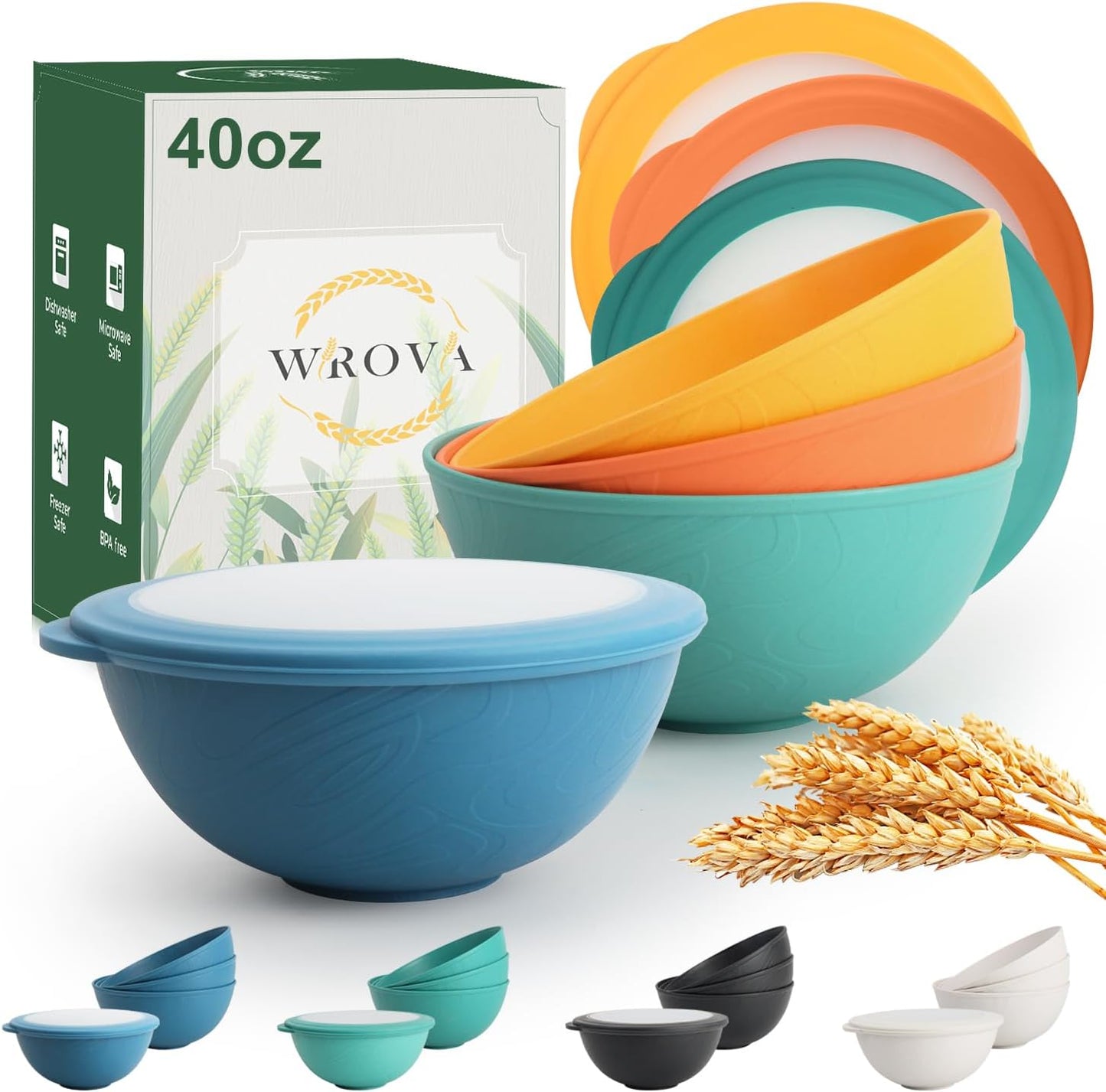 Wrova Wheat Straw Bowls for Kitchen set of 6,Anti-Scald Thick Soup Bowls 40oz,Microwave and Dishwasher Safe Bowl Sets, Unbreakable Cereal Bowl Sets. Vibrant Series