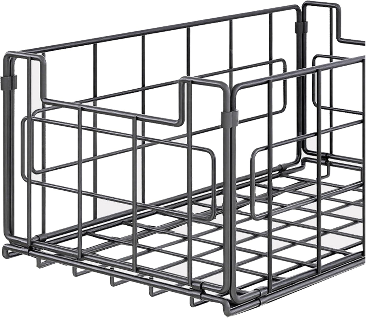 2Pack Wire Storage Bins Baskets,13.8inch Large Foldable Organizer Multipurpose Steel Basket Pantry Storage Bin Rack with Handle for Kitchen Cabinets, Pantry, Freezer, Bathroom,Closets 35x21.5x16 cm