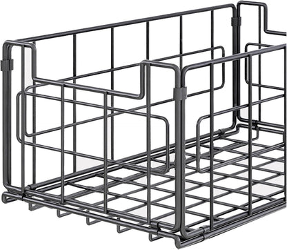 2Pack Wire Storage Bins Baskets,13.8inch Large Foldable Organizer Multipurpose Steel Basket Pantry Storage Bin Rack with Handle for Kitchen Cabinets, Pantry, Freezer, Bathroom,Closets 35x21.5x16 cm