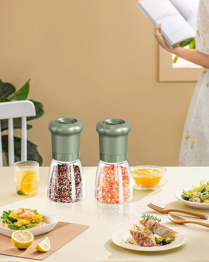 CIRCLE JOY Premium Manual Salt and Pepper Grinder Set, Refillable Salt and Pepper Shakers with Ceramic Blades, Adjustable Coarseness and BPA-free 180ml Glass Container, Tall Black White