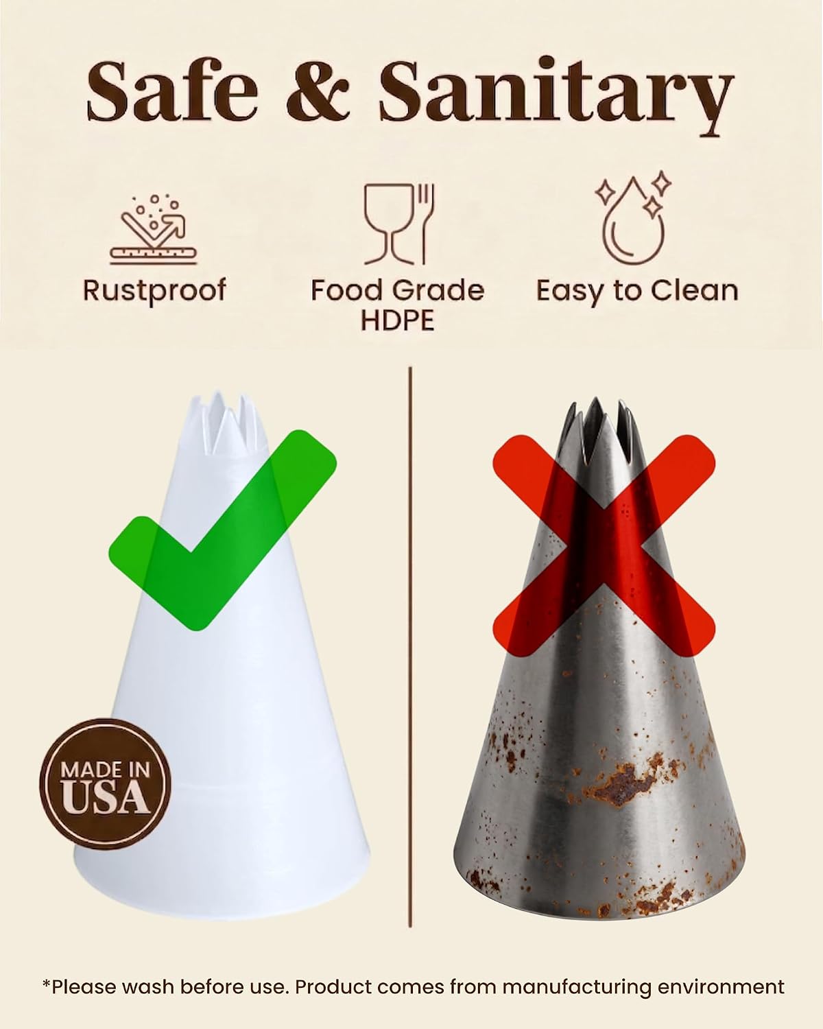 Reusable Plastic Piping Tips, Nozzles Standard Size Star Tip #20