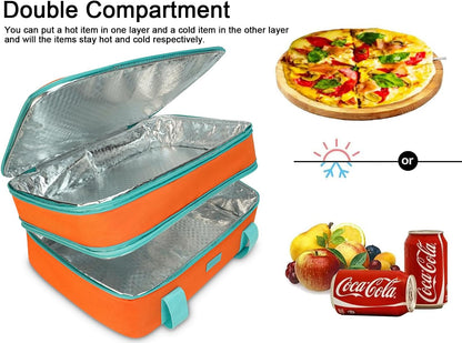 Expandable Casserole Carrier Bag - Double Decker Food Bag, Insulated Casserole Carrier for Hot or Cold Food, Lasagna Holder Tote for Picnics,Beaches,Traveling or Gifts