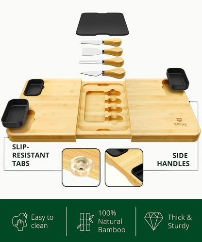 ROYAL CRAFT WOOD Premium Bamboo Charcuterie Board Set - Cheese Platter & Serving Tray & Serving Utensils - Perfect Housewarming Gift, Wedding, Bridal Shower Gift - Ideal for Entertaining and New Home