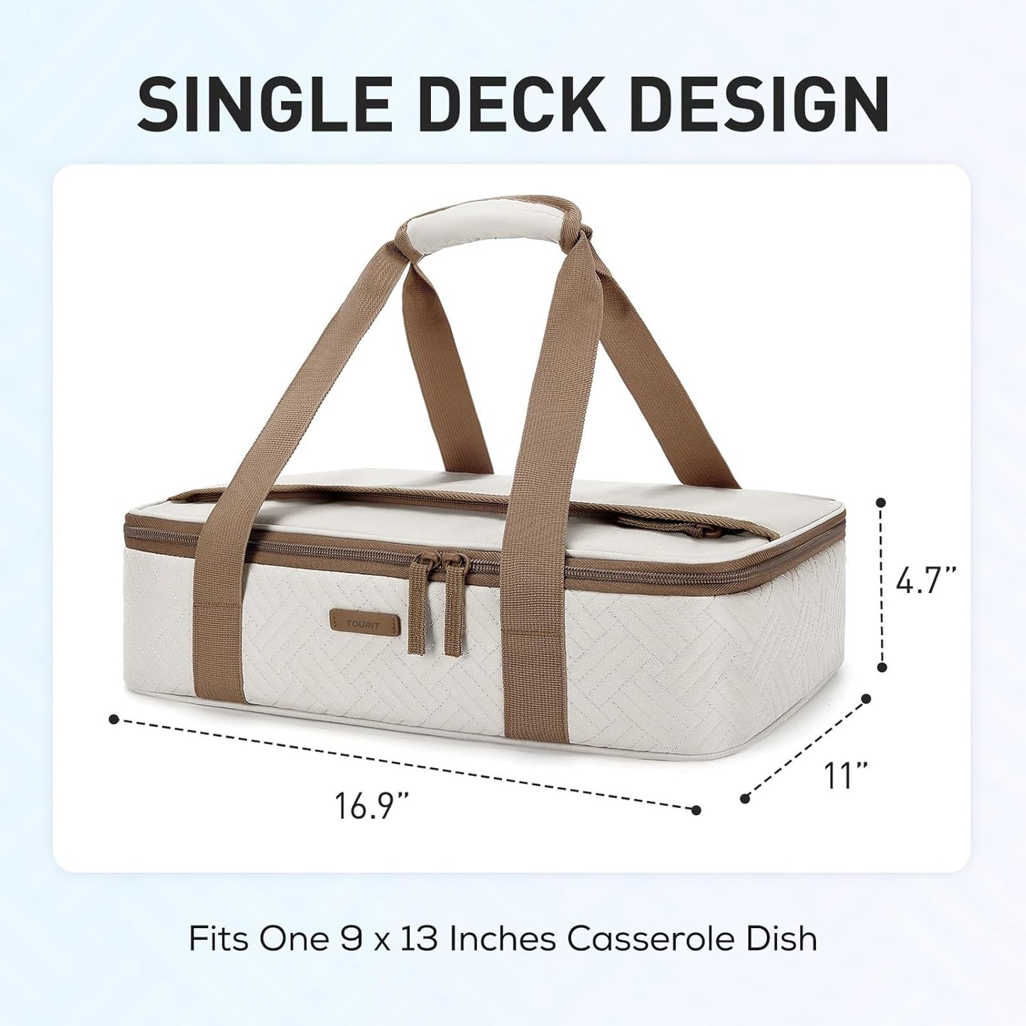 TOURIT Double Decker Insulated Casserole Carrier for Hot or Cold Food Expandable Thermal Food Carrier for Picnic Cookouts Potluck Parties Fits 9" x 13" Baking Dish