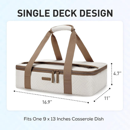 TOURIT Double Decker Insulated Casserole Carrier for Hot or Cold Food Expandable Thermal Food Carrier for Picnic Cookouts Potluck Parties Fits 9" x 13" Baking Dish