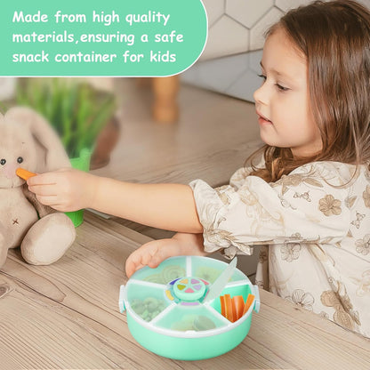 JOOPETALK Kids Reusable Rotating Snack Container with 5 Separate Compartments, Color Matching Opening Lid, BPA/PVC-Free, Dishwasher Safe, Perfect for Travel, School Lunches & On-the-Go Snacking-Purple