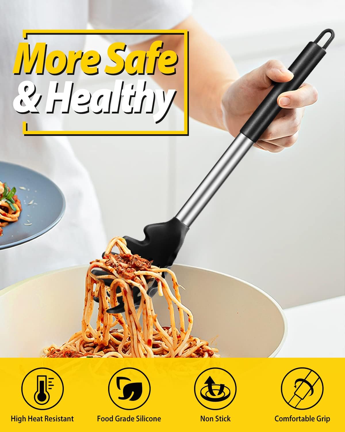 BUNDLEPRO Silicone Soup Ladle and Pasta Spoon Set, 2 Pack, Gray