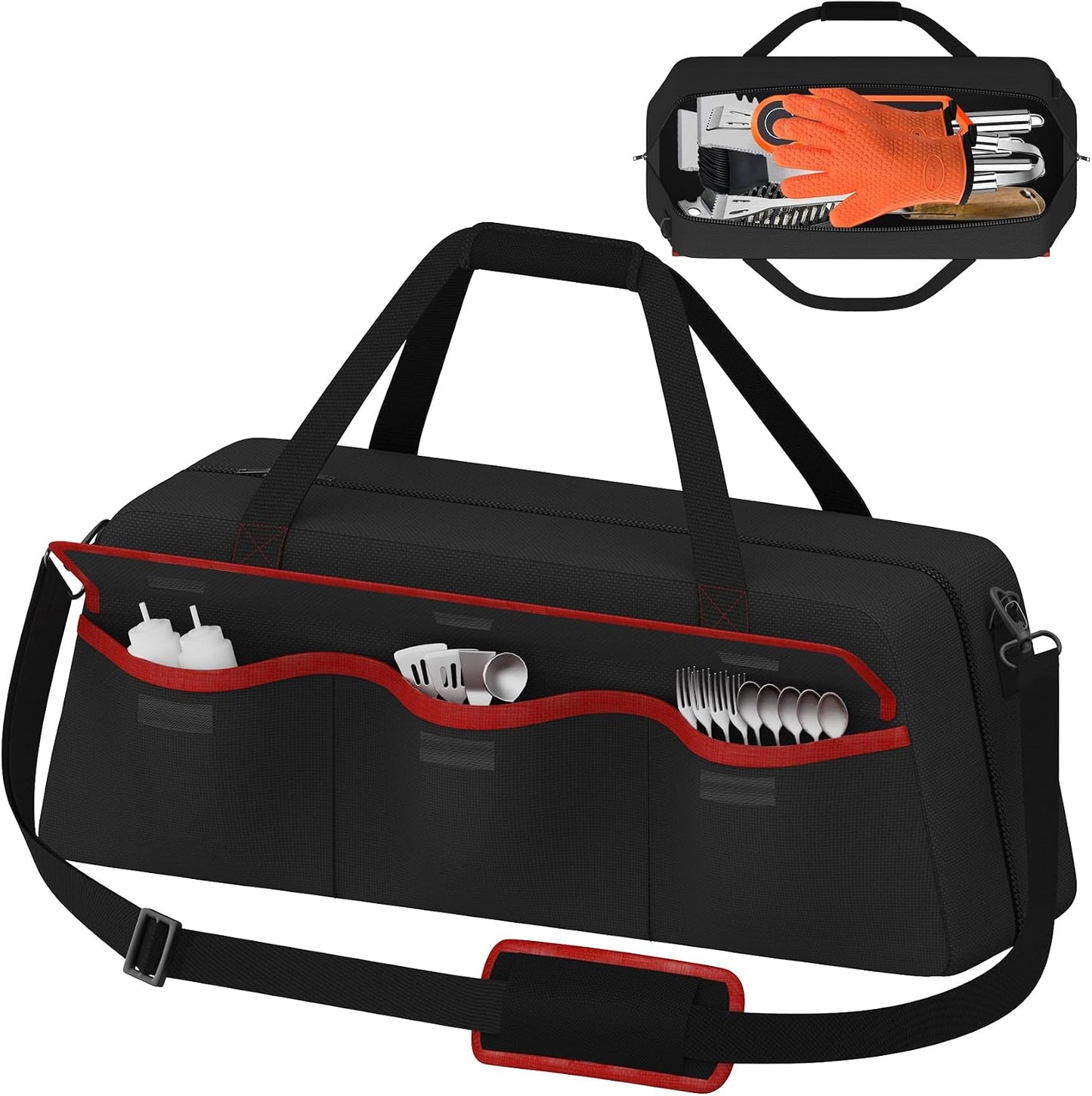 Grill Tool Storage Bag,Grill Utensil Storage Bag for Barbecue Tool up to 22",BBQ Utensil Storage Caddy with Pockets,Barbecue Utensil Case for Outdoor Grilling, Camping, Bag Only