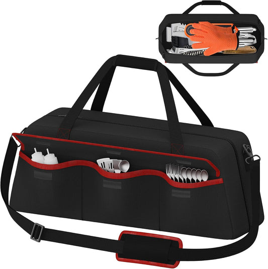 Grill Tool Storage Bag,Grill Utensil Storage Bag for Barbecue Tool up to 22",BBQ Utensil Storage Caddy with Pockets,Barbecue Utensil Case for Outdoor Grilling, Camping, Bag Only