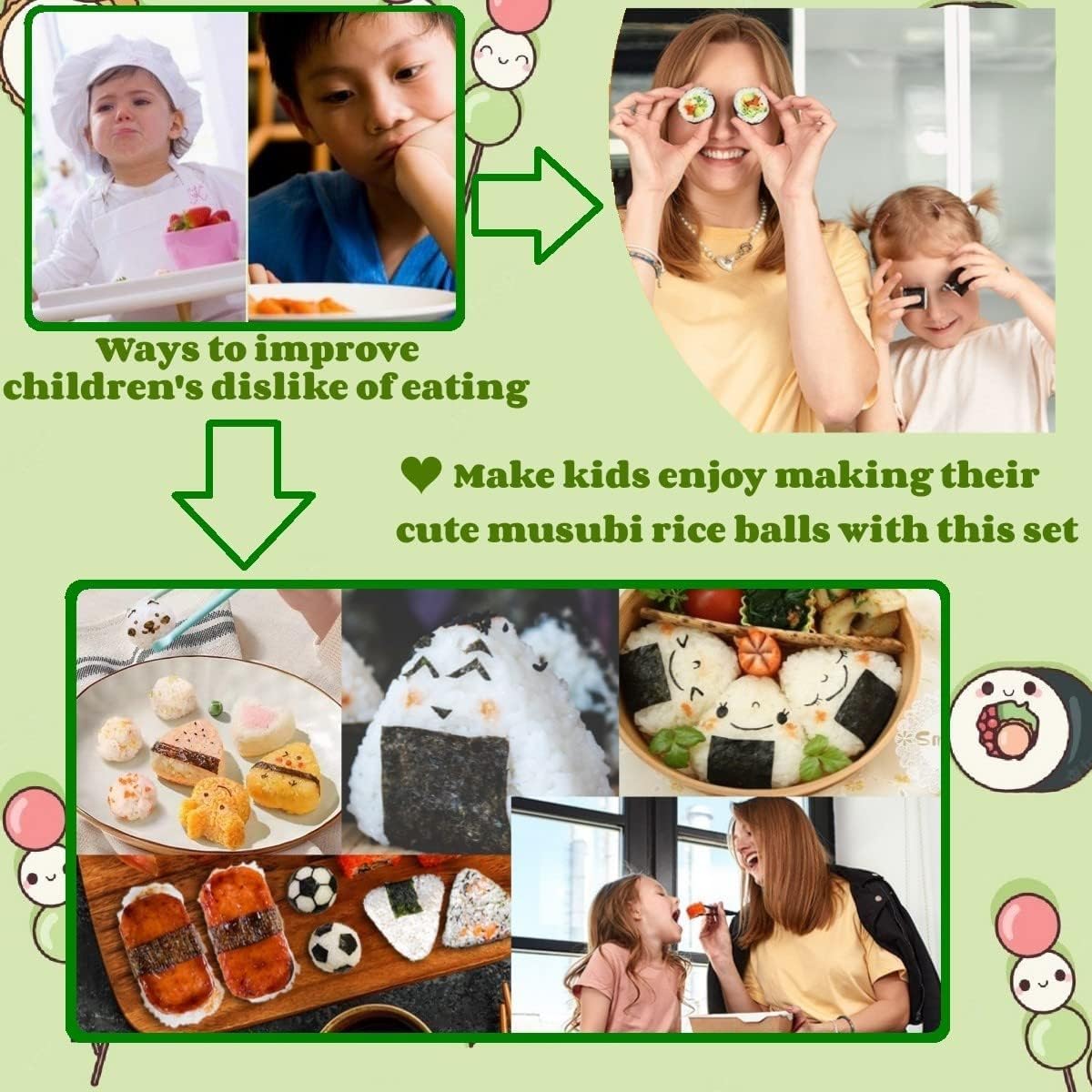 Rice Ball Molds 21PCS Onigiri Mold Set Cute Animal Sushi Molds Rice Shaper Rice Ball Shaker Bento Box Accessories DIY with Nori Seaweed Punch Cutter Food Picks