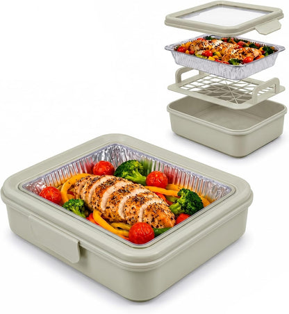 9x13 Pan Carrier with Aluminum Foil Pan – Insulated Food Carrier for Casseroles, Lasagna & Hot/Cold Dishes, Decorative Tabletop Serving Container with Lid for Parties, BBQ, Catering, Travel & Potlucks