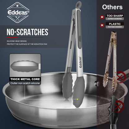 Eddeas Kitchen Tweezers Tongs, Cooking Tweezers Stainless Steel - 3 Size 12'' 10'' & 8 inch Ideal for Meat, pasta, plating and pinching delicate small pieces of food, Set of 3