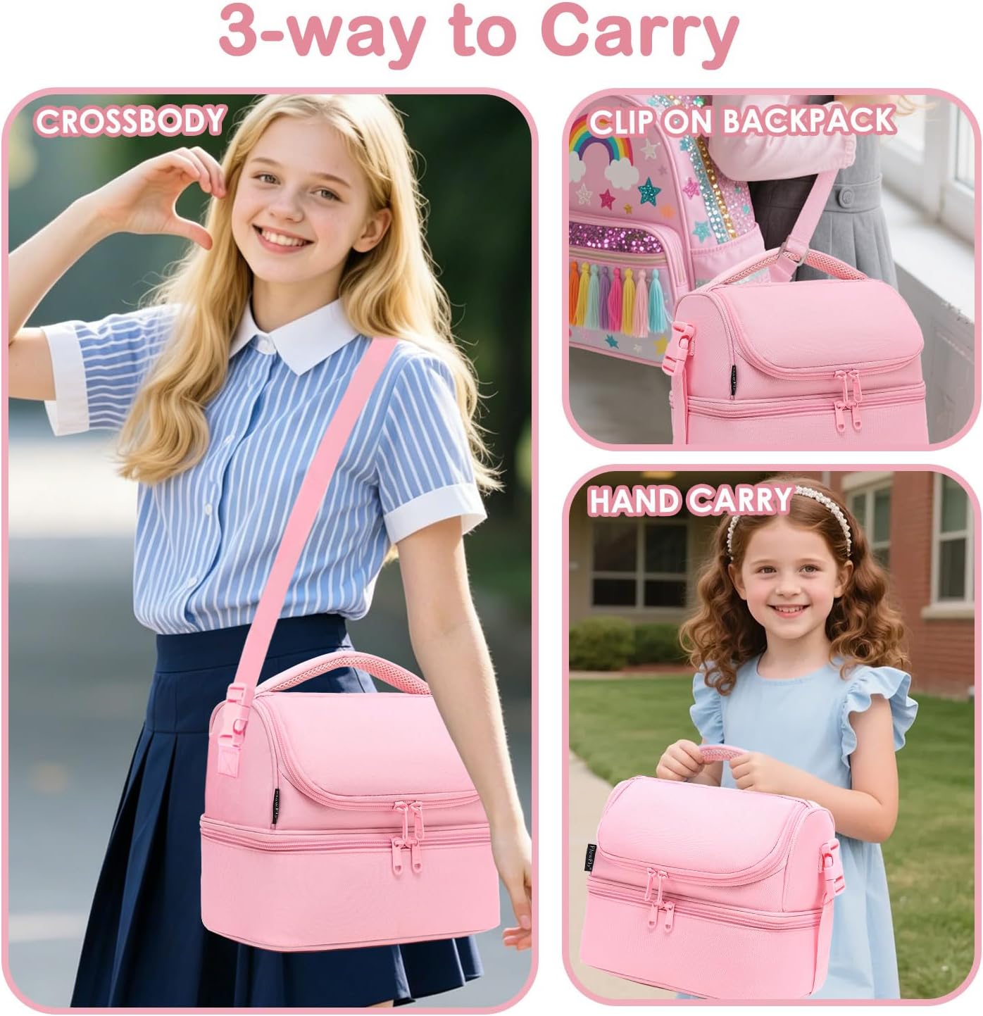 FlowFly Kids Double Decker Cooler Insulated Lunch Bag Large Tote for Boys, Girls, Men, Women, With Adjustable Strap, Unicorn
