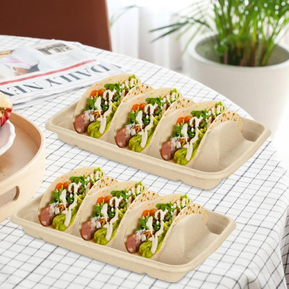 CertBuy 100 Pack Disposable Taco Holders for Party, Premium Disposable Taco Plates with Divider, Paper Taco Holder Plates Trays for 3 Tacos, Taco Tuesday, Taco Bar Serving Set for a Party