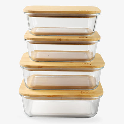 Glass Food Storage Containers with Bamboo Lids (4-Pack, 36oz) Airtight, Leakproof, BPA-Free Borosilicate Glass Meal Prep Containers – Eco-Friendly, Oven/Microwave/Freezer Safe-Plastic-Free & Reusable