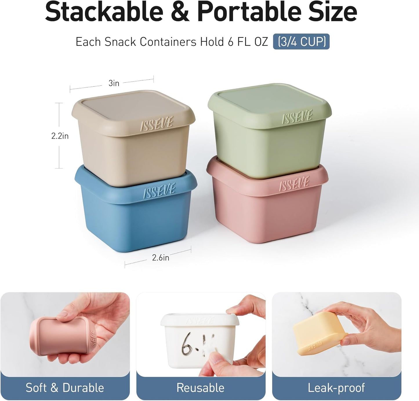 ISSEVE 8Pack 6oz Silicone Snack Containers for Kids, Reusable Small Containers with Lids, Leak Proof Silicone Food Storage Containers, Stackable Kids Lunch Box for Daycare, School, Travel