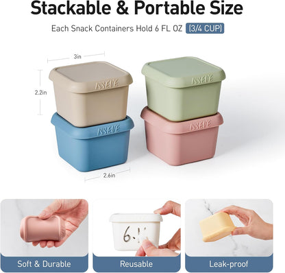 ISSEVE 8Pack 6oz Silicone Snack Containers for Kids, Reusable Small Containers with Lids, Leak Proof Silicone Food Storage Containers, Stackable Kids Lunch Box for Daycare, School, Travel