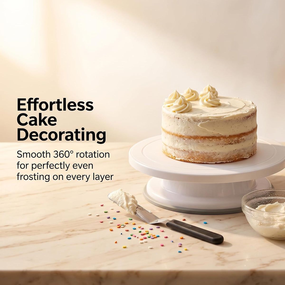 3 Pcs 11 Inch Rotating Cake Turntable, Smooth 360° Revolving Cake Stand