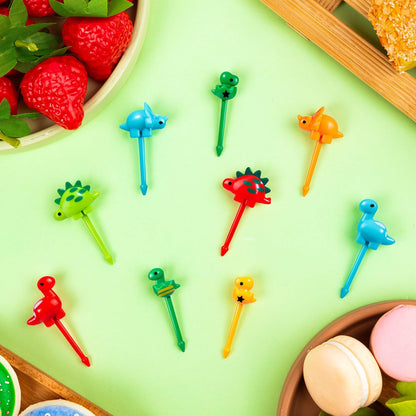 36pcs Mini Dinosaur Food Picks, Cute Cartoon Animal Fruit Toothpicks for Dinosaurs Birthday Party Bento Picks for Sandwiches, Snacks Desserts Accessory