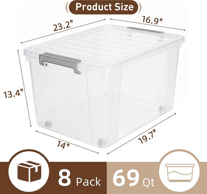 Citylife 32 QT Plastic Storage Bins with Latching Lids Stackable Storage Containers for Organizing Large Clear Storage Box for Garage, Closet, Kitchen, 4 Packs
