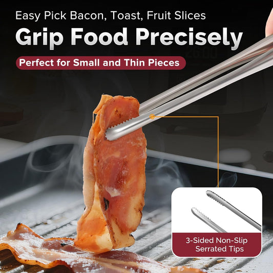Precision Serrated Non-Slip Tips Cooking Tongs 2 Set (11.5" & 13.5"), 18/8 Stainless Steel Metal Tong, Light but Durable, Easily Control Kitchen Tweezer Tongs for Frying, Plating, BBQ