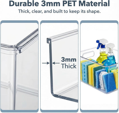 MOONEDGE 6 Pack Clear Organizer Bins 11x8x6in Pantry Organizers and Storage | Clear Containers for Organizing, Plastic Storage Bins with Handles for Drawer, Craft, Fridge, Kitchen Cabinet Shelf