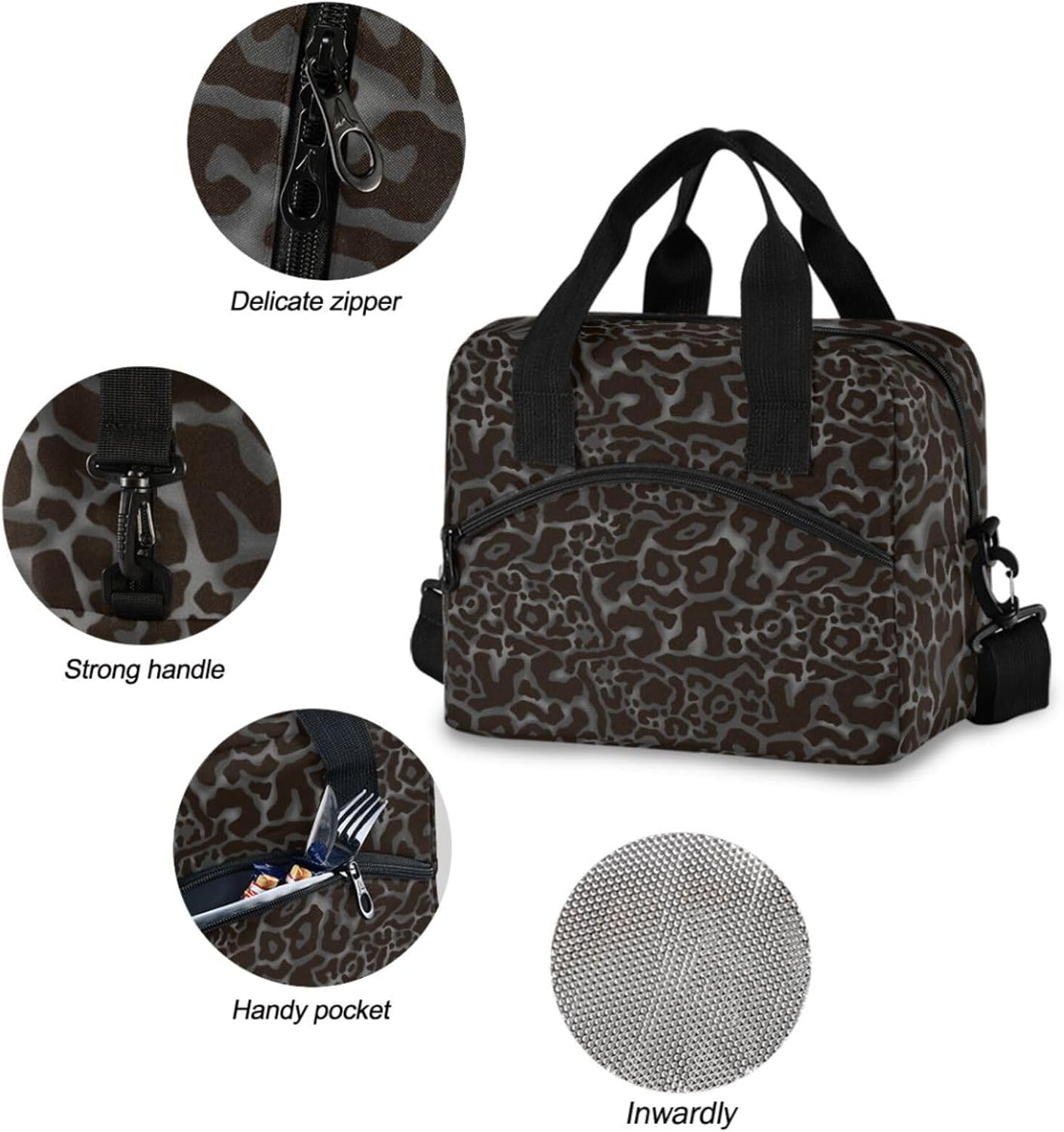 Colorful Leopard Insulated Lunch Bag Rainbow Animals Skin Print Reusable Cooler Lunch Tote Box with Shoulder Strap for Work Picnic School Beach