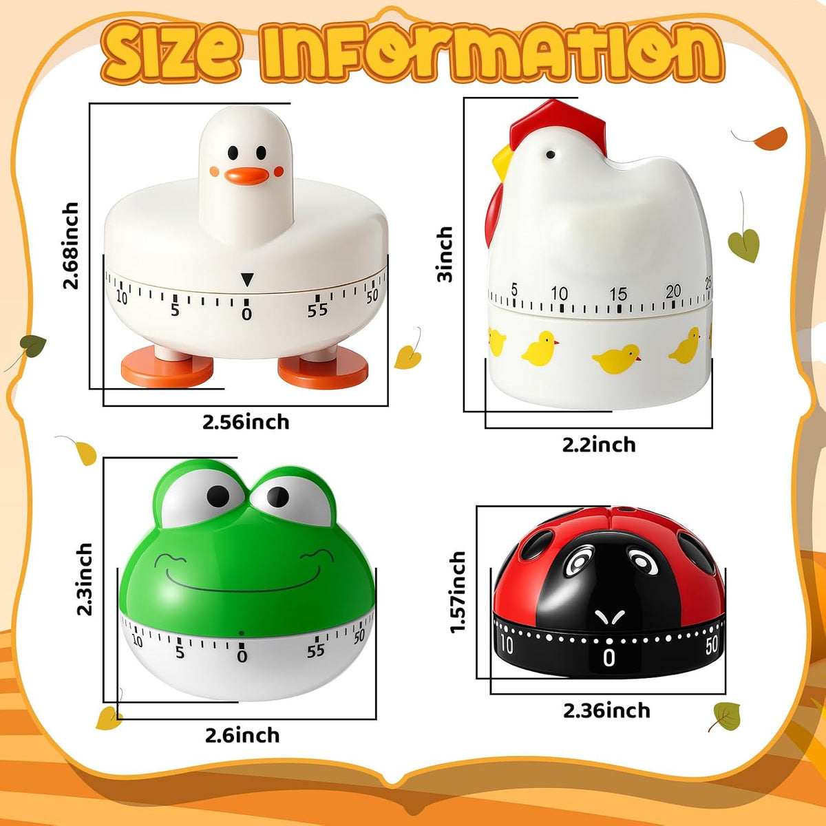Amylove 4 Pcs Cute Mechanical Kitchen Timer Forest Animals 60 Minutes