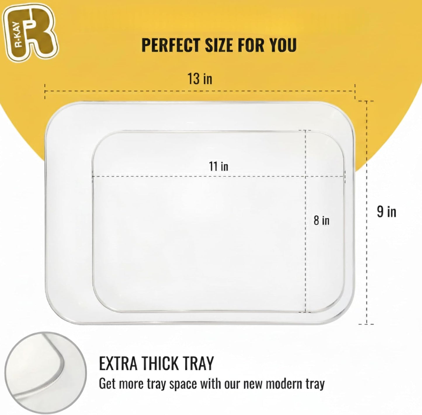 R-kay 3 Pack White Plastic Serving Trays for Party - Rectangular, 8 by 11 in, Heavy Duty Dessert Trays for Food
