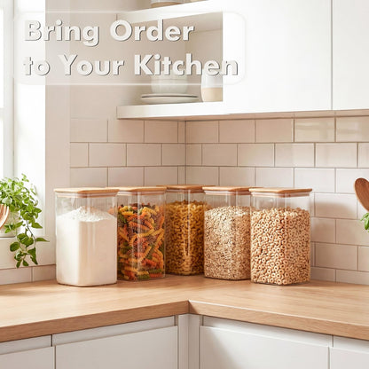 2-Pack 3.4Qt Large Glass Flour Sugar Storage Containers with Lids | Wide Mouth Design, With Measuring Cups, Minimalist Kitchen Organizer,Scandinavian Style Storage,Nordic Style Storage