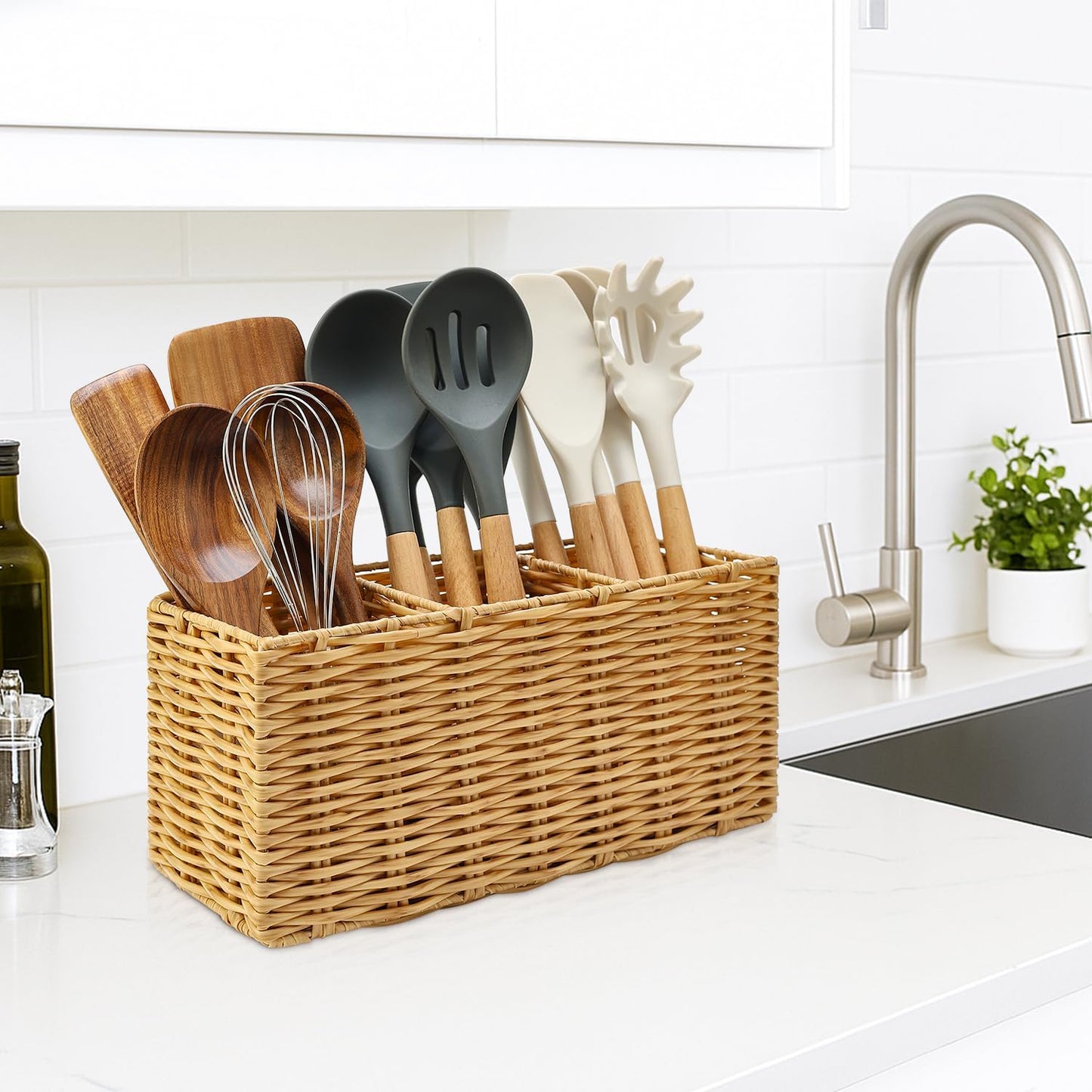 Ayiaren Grey Plastic Cutlery Silverware Holder Small Utensil Organizer Holders for Kitchen Counter Party Flatware Caddy Table Silverware Organizer Basket Spoon Knife Fork Holder Picnic Utensil Caddy