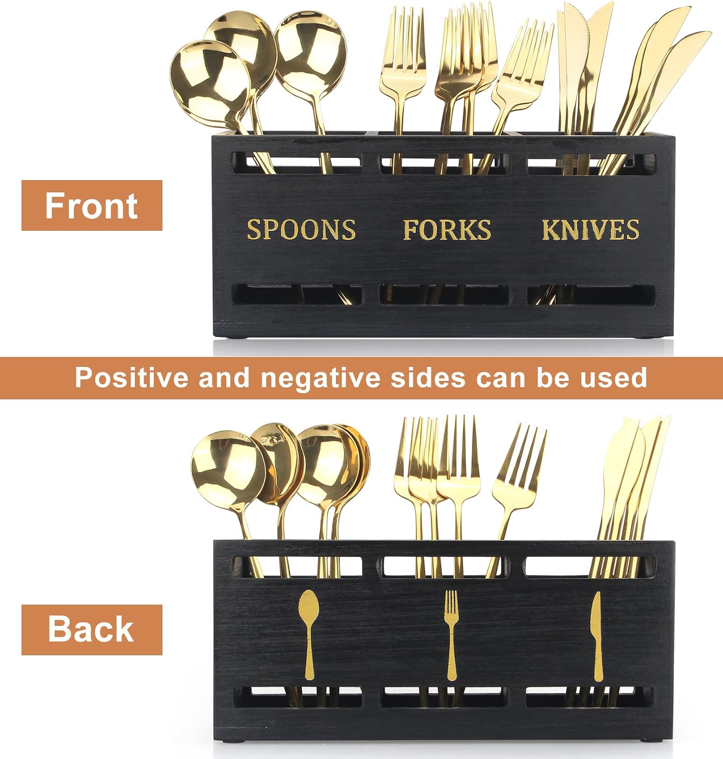 Wooden Silverware Cutlery Holder White Flatware Caddy Small Kitchen Utensil Holders for Party Wood Silverware Organizer Storage for Table Countertop Spoon and Fork Holder Utensils Caddy Basket
