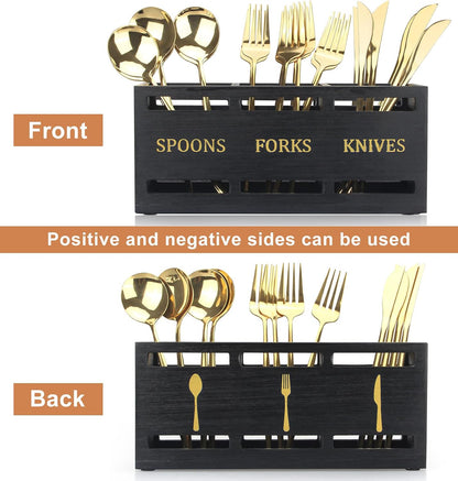 Wooden Silverware Cutlery Holder White Flatware Caddy Small Kitchen Utensil Holders for Party Wood Silverware Organizer Storage for Table Countertop Spoon and Fork Holder Utensils Caddy Basket