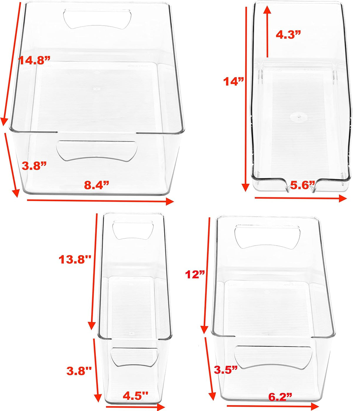 Simple Houseware 4 Pcs Pantry Clear Bin Storage Organizer, 14" x 7" x 3.75"