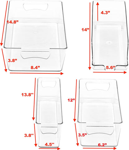 Simple Houseware 4 Pcs Pantry Clear Bin Storage Organizer, 14" x 7" x 3.75"